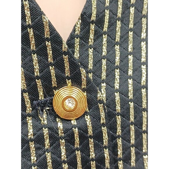 Vtg Womens The Icing Vest Black Gold Tone Striped Metallic Sz M - Picture 3 of 9